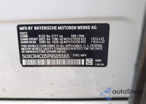 2023 BMW X5 Sdrive40I из США, поврежденный, VIN 5UXCR4C05P9S05565